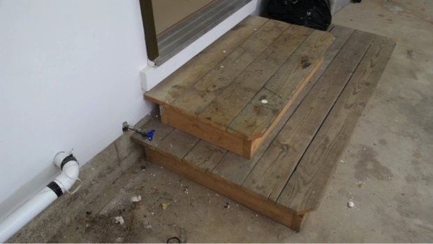 This staircase leading into a garage door was a perfect place for mice to store food