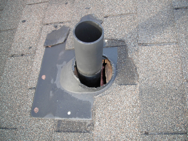 Squirrels chewed the rubber mat around this plumbing vent to gain entry