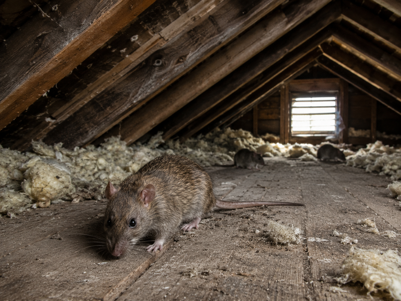 A close-up side view of a brown Norway rat perched beside a weathered wood plank
